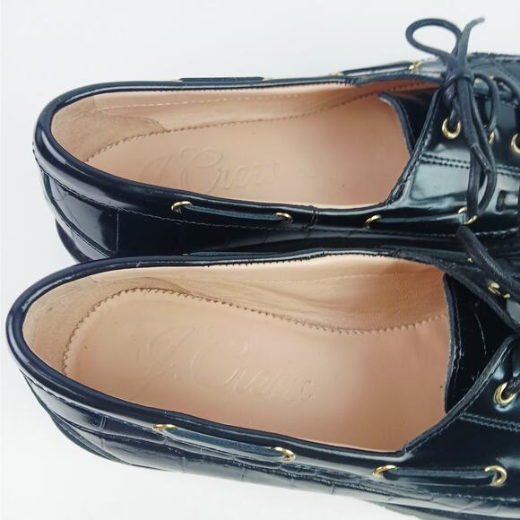 J.Crew SZ 8.5 Winola Lug Sole Boat Shoes In Croc Embossed Leather Runs Small - Picture 7 of 8